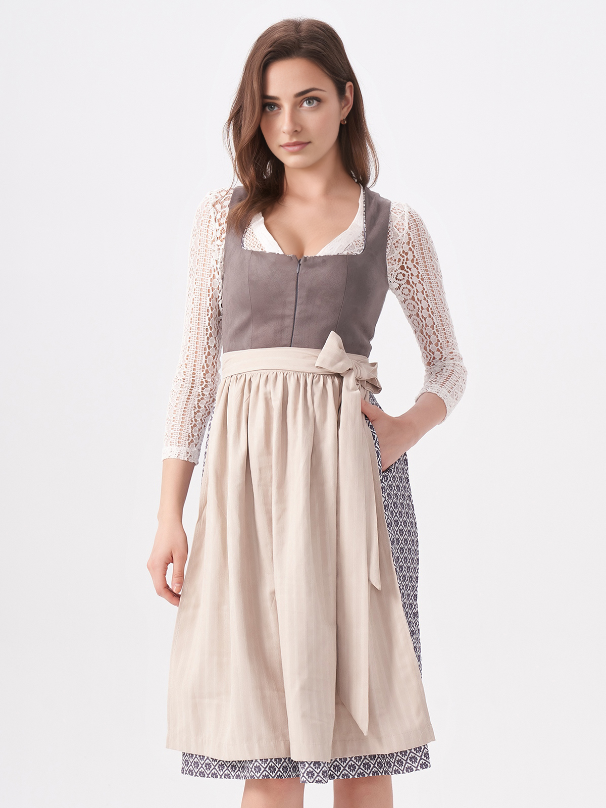 Dirndl 2024 Samt in Grau